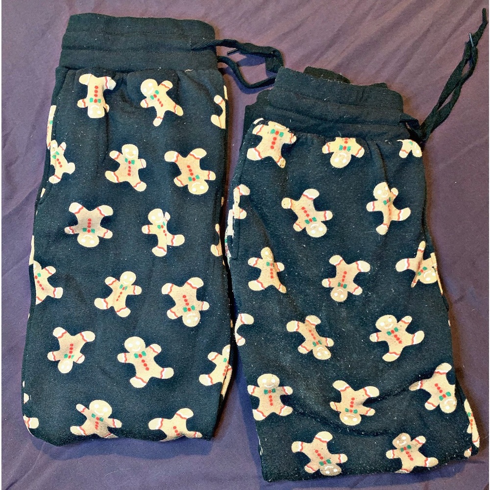 set of 2 small gingerbread man sweatpants/pajama pants